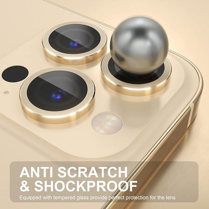 Choiche [3+1 for iPhone 14 Pro/iPhone 14 Pro Max Camera Lens Protector, 9H Tempered Glass Camera Cover Screen Protector Metal Ring Decoration Accessories (Gold)