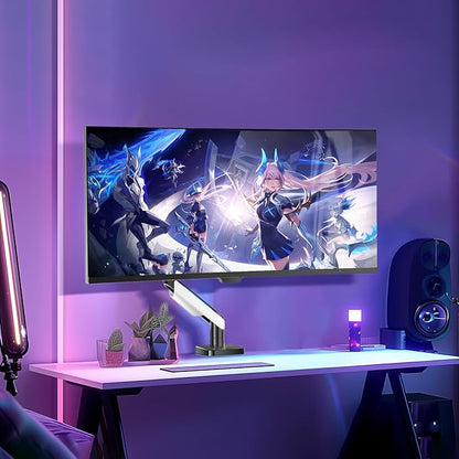 WALI Heavy Duty Monitor Arm, Monitor Stand for Screen up to 49 inch, 44 lbs, Aluminum Ultrawide Computer Mount for Samsung Odyssey G9, Adjustable, Mounting Holes 75 and 100 (GAM001XL), White