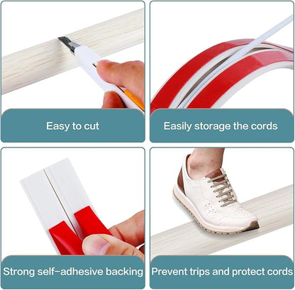 Floor Cord Cover Self Adhesive Cord Hider Floor Extension Cord Covers for Floor Power Cord Protector Cable Management Prevent Cable Trips Cable Cavity 0.59" W x 0.31" H (Beige Wood, 20Ft)