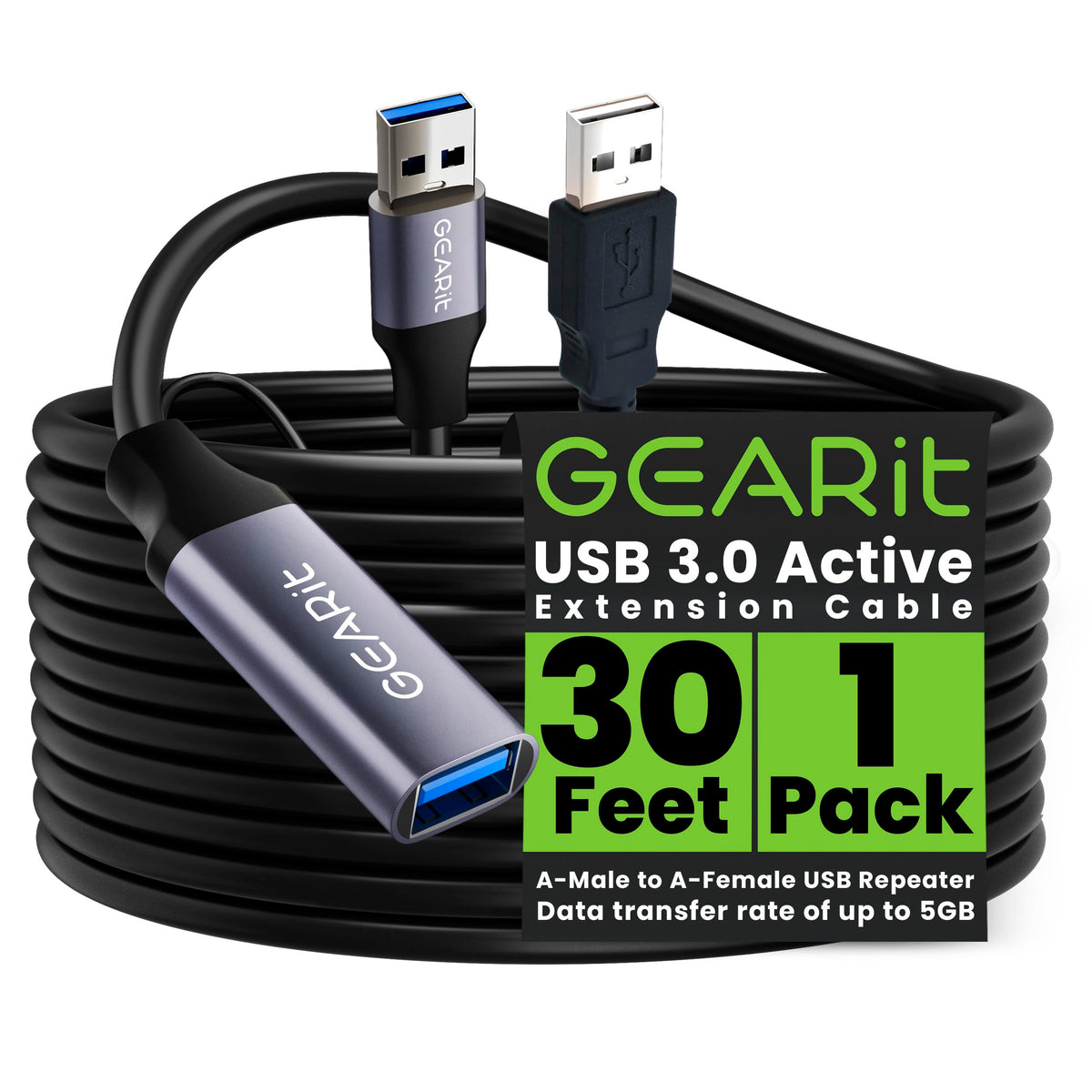 GEARit Active USB 3.0 Extension Cable 20 Ft, USB A Male to Female Extender
