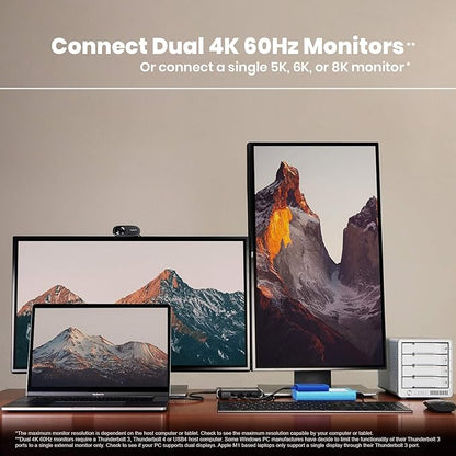 CalDigit Thunderbolt 4 Element Hub - 4X USB4 Ports, USB 3.2 Gen2 10Gb/s, Single 8K or Dual 4K Displays, 60W Charging, 0.8m Cable
