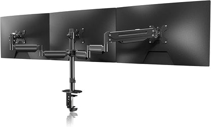 Pholiten Triple Monitor Desk Mount,Triple Gas Spring Monitor Arm for 17-32 inch LCD Computer Screens,Holds up to 22lb,Swivel, Tilt, Rotation, Clamp & Grommet Kit