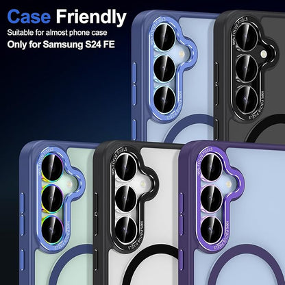 for Samsung Galaxy S24 FE Camera Lens Protector, Individual Metal Ring Tempered Glass Lens Cover, [Strong Adsorption] Scratch Resistant Ultra-Thin HD Clear Lens Cover, 1 Set-Blue Ring