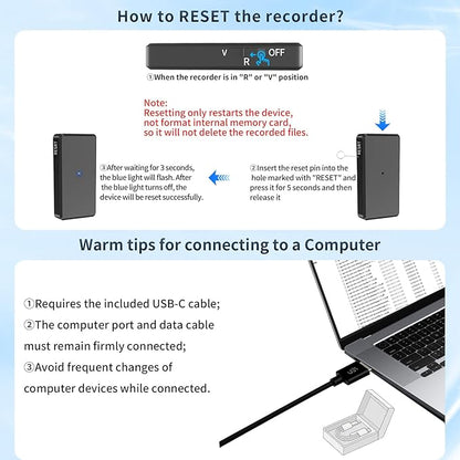 Voice Recorder - 64GB Mini Voice Recorder - Noise Cancellation Voice Activated Functionality, Rechargeable Audio Recorder with Earphone, Portable USB-C Recording Device for Work, Meetings, Interview