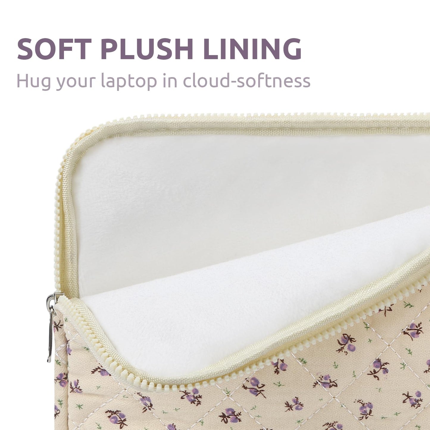 Puffy Laptop Sleeve 13-15.6 Inch Cute Quilted Laptop Protective Case Padded Floral Computer Sleeve for MacBook (A-Purple, 15 Inch)