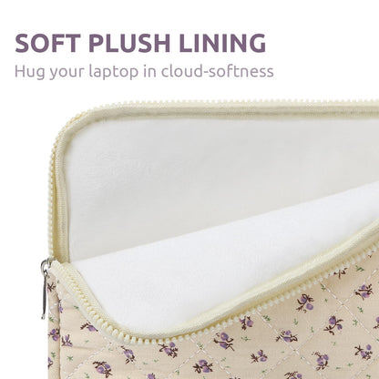 Puffy Laptop Sleeve 13-15.6 Inch Cute Quilted Laptop Protective Case Padded Floral Computer Sleeve for MacBook (A-Purple, 15 Inch)