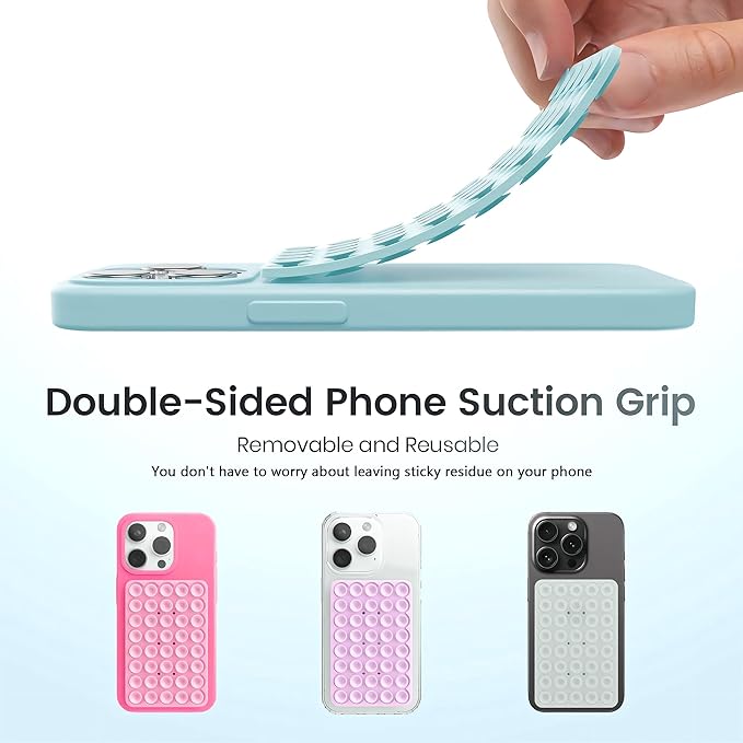 Silicone Double-Sided Suction Phone Grip Detachable Mount - Car Dashboard/Shower Phone Holder, Hands-Free For Selfies & Videos, TikTok, ASMR, Yoga - iphone & Android Compatible (3.94"x2.5",White)