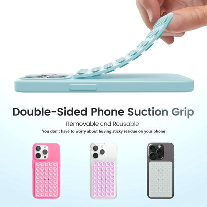 Silicone Double-Sided Suction Phone Case Detachable Mount, Fidget Sticky Grip Phone Accessories, Teen Girl Gifts Trendy Stuff, Hands-Free Stand for ASMR/TikTok/Gym Creators (Small, BabyPink+BabyBlue)