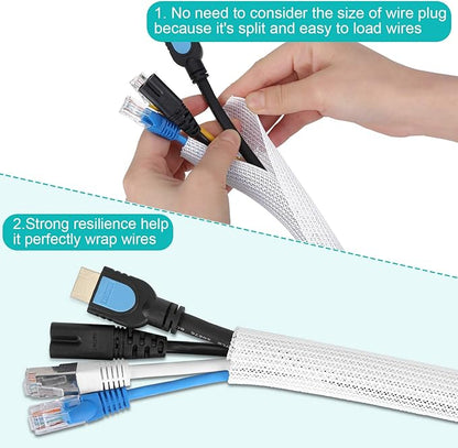 6.6ft - 2/3 inch White Cable Sleeve, Cable Organizer for Desk PC TV Computer, Wire Protector Cable Wrap Cover, Cord Management for Home Office