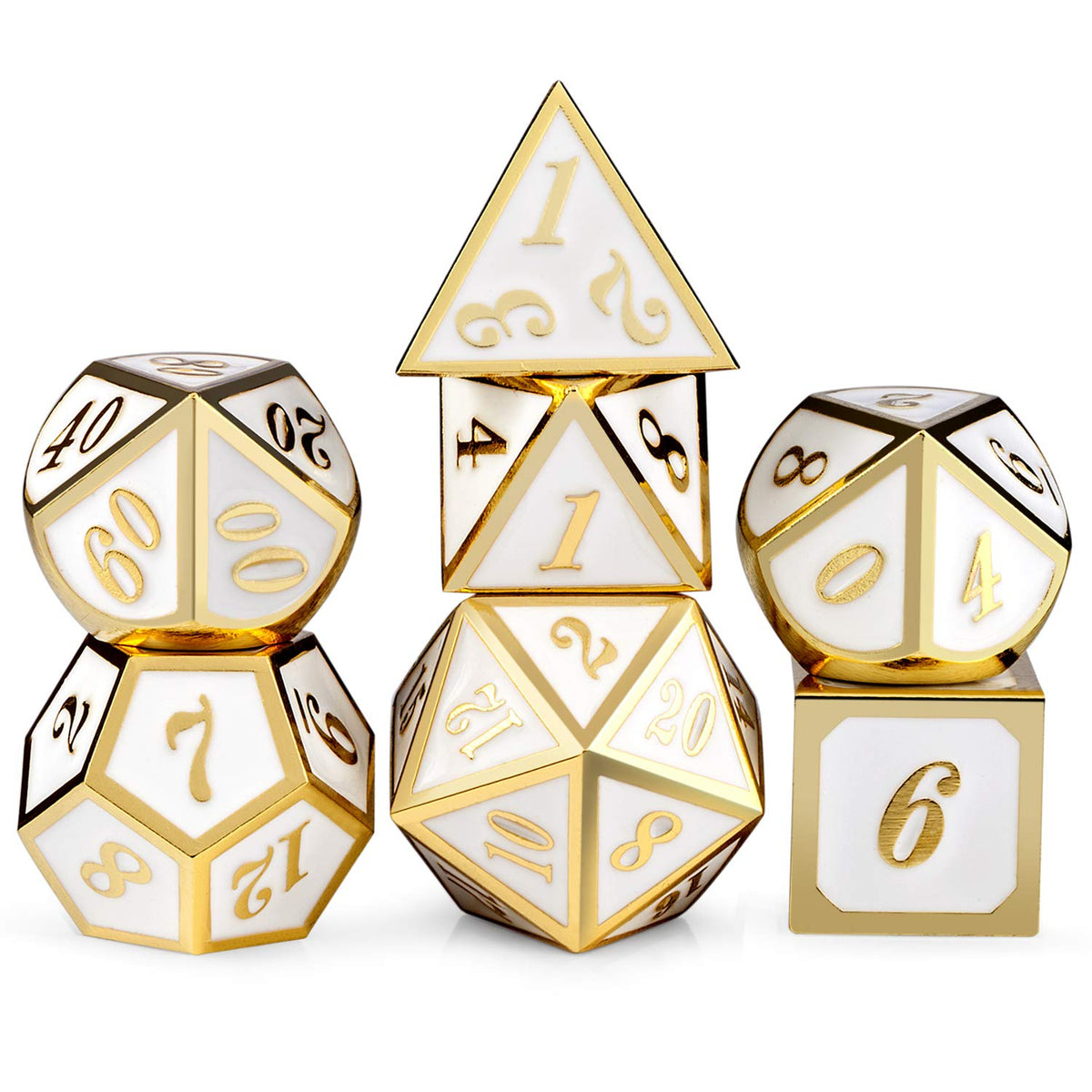 DNDND Metal Dice Set D&D, 7 die Metallic Polyhedral Dice Set with Gift Metal Box and Gold Number for DND Dungeons and Dragons Role Playing Games (Black and Gold)