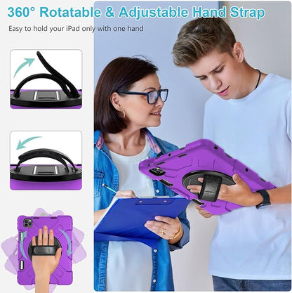 Case for iPad Pro 11 Inch 2022/2021/ 2020/2018: Silicone Cover for iPad 11 Inch 4th/ 3rd/ 2nd/ 1st/ Generation with Screen Protector- Stand- Handle- Shoulder Strap- Pencil Holder- Purple