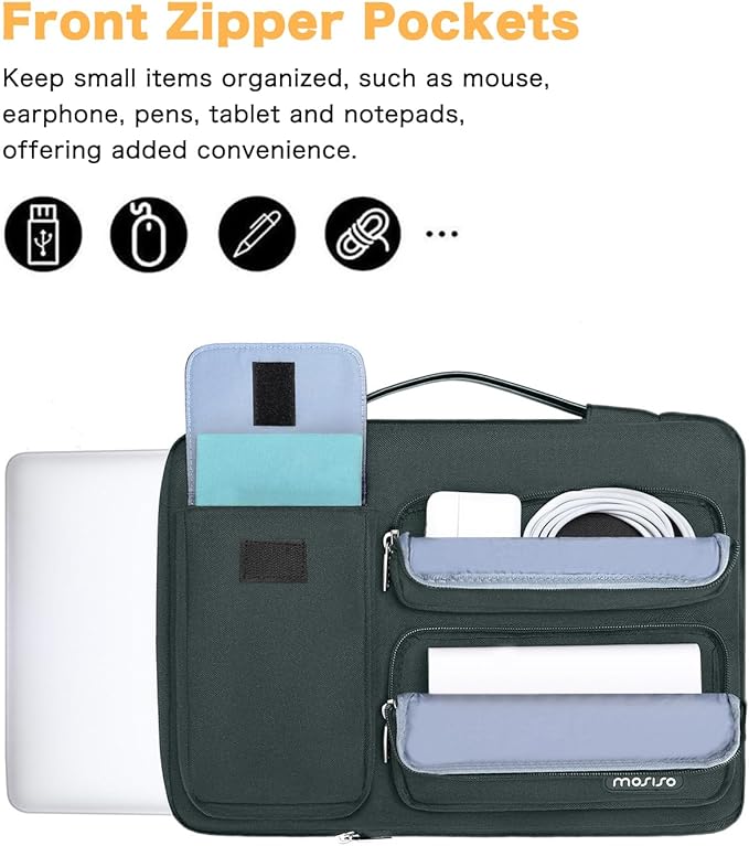 MOSISO 360 Protective Laptop Case 16 inch, 15-15.6 inch Laptop Sleeve Compatible with MacBook Pro 16, HP Acer Dell Lenovo ASUS Notebook, Side Open Bag with 2 Raised&1 Flapover Pockets, Emerald Green