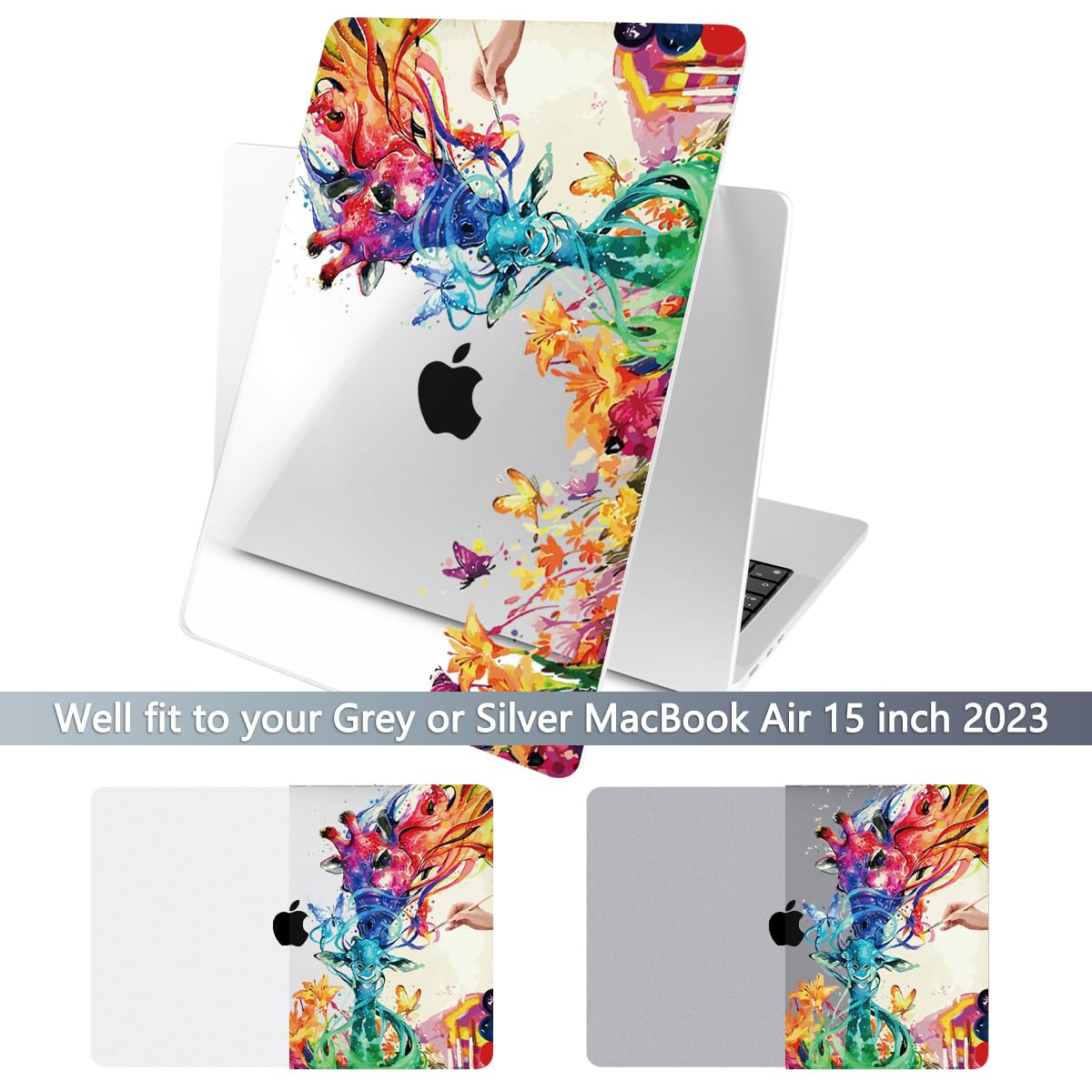Batianda Premium Case for New MacBook Air 15 inch with M5 M4 M3 M2 Chip 2026 2025 2024 2023 Release, Designed Ultra-Slim Hardshell & Keyboard Cover & Screen Protector 4-in-1 Bundle, Colorful Deer