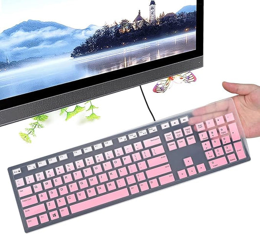 CaseBuy Keyboard Cover for Dell Wired Keyboard KB216 & Dell KM636 KM636(V2) Wireless Keyboard, Inspiron AIO 3475/3670/3477 All-in one Desktop Protective Skin, Ombre Pink