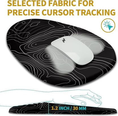Hokafenle Ergonomic Mouse Pad Wrist Support with Stepped-wedge Design, Wrist Rest Pain Relief Mousepad Filled with Memory Foam, Carpal Tunnel Mousepad for Wireless Mouse(12x8 inch, Topographical Line)