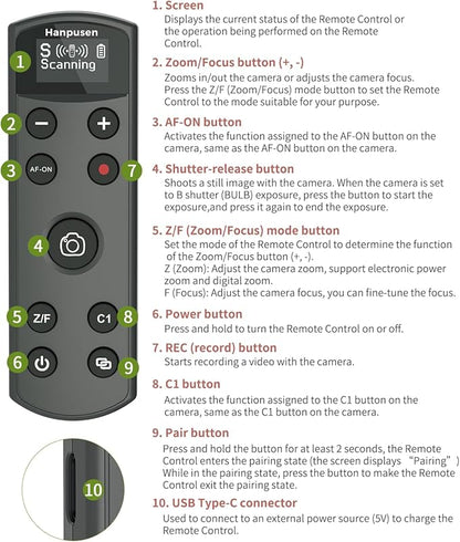 for Sony Camera Remote Control, Hanpusen Rechargeable Wireless Shutter Release with OLED Screen for ZV-E10/ZV-1/A7 III/A7 IV/ZV-1F/A6400/A6700/A6600/A6100/ZV-E1/FX30/A7C II/FX3, Replace RMT-P1BT