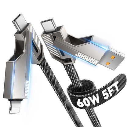 60W 4 in 1 Multi Charging Cable, 5FT USB C/A to C/Lightning Cable Combo