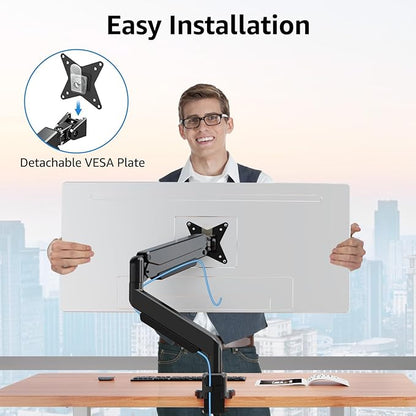 MOUNTUP Single Monitor Mount fits 22''-43'' Ultrawide Screen, Holds 6.6-33lbs, Computer Monitor Arm Desk Mount, Heavy Duty Gas Spring Monitor Stand for Flat/Curved Screen, with C-clamp/Grommet Base