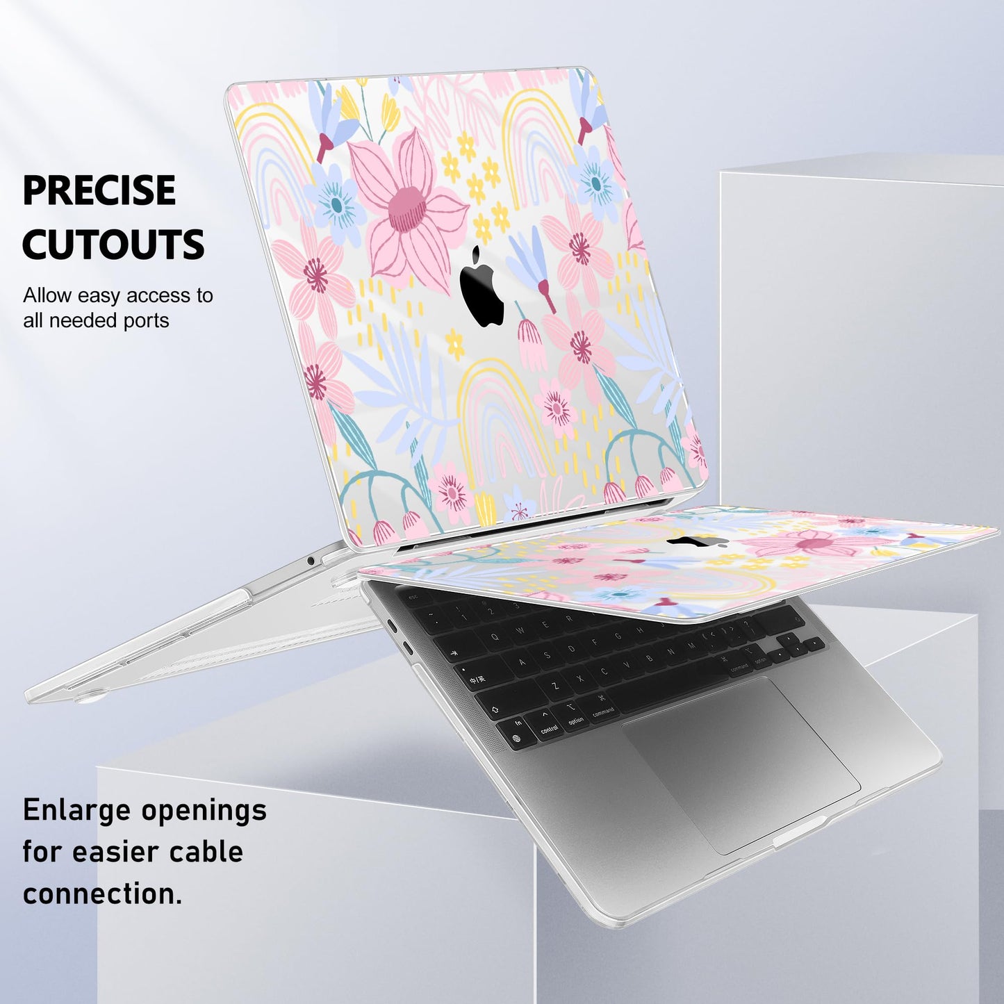 Lepeoac Case for MacBook Pro 13 inch Case M2 2022-2016 A2338 M1 A2251 A2289 A2159 A1989 A1708 A1706, Plastic Hard Shell + Keyboard Cover + Dust Plug, Florals