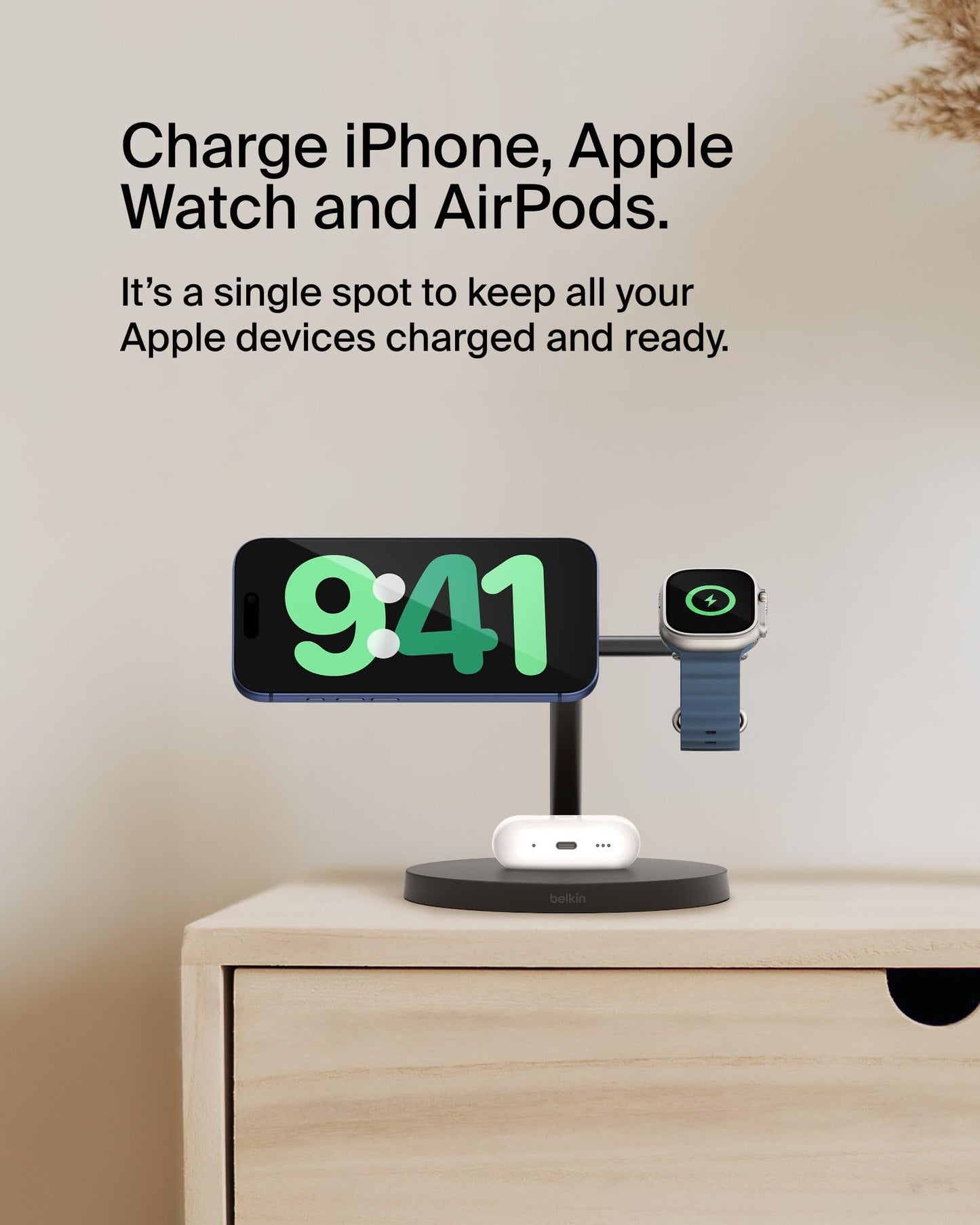 Belkin Qi2 15W Wireless Charging Station, 3 in 1 iPhone Charger