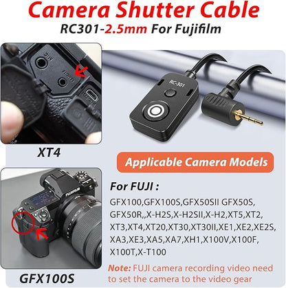 RS-60E3/RR100 for Canon/Fuji Remote Camera Cable Small Shutter Release Control 11.8inches Cable Remote Wired Button R100 R6 R8 R10 80D XT2/3/4/5 XH2S GFX100/S GFX50/S/II (RC301-2.5/E3 11.8in)