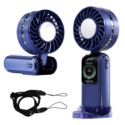 GZEduld Quiet Personal Handheld Fan with Stand & Lanyard, 5000mAh USB-C Rechargeable Battery, 12H Runtime 5-Speed LED Display Mini Cool Fan for Travel Beach Concerts Outdoor Events（Blue）