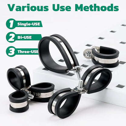 72PCS Stainless Steel Cable Clamp,Rubber Coated Cushioned Insulated Cable Clamps Assortment Kit-Metal Wire Clamps,Cable Clips,Pipe Clamps