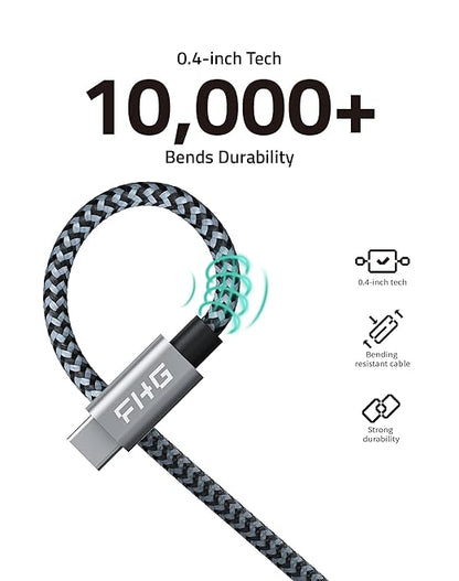 FHG 6FT 3.3FT USB 3.0 to USB C Cable 2Pack, High-Speed Transfer of 1GB in 2sec, 3A Fast Charging from 20% to 80% in 35mins, Sturdy Nylon Braided USB Data Cable, Compatible for iPhone 15/Galaxy/Win