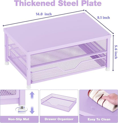 Desk Organizers and Accessories, 2-Tier Computer Monitor Stand Riser with Drawer, Laptop Stand, Office Desk Accessories, Workspace Desktop Organizer for Office Supplies, Purple