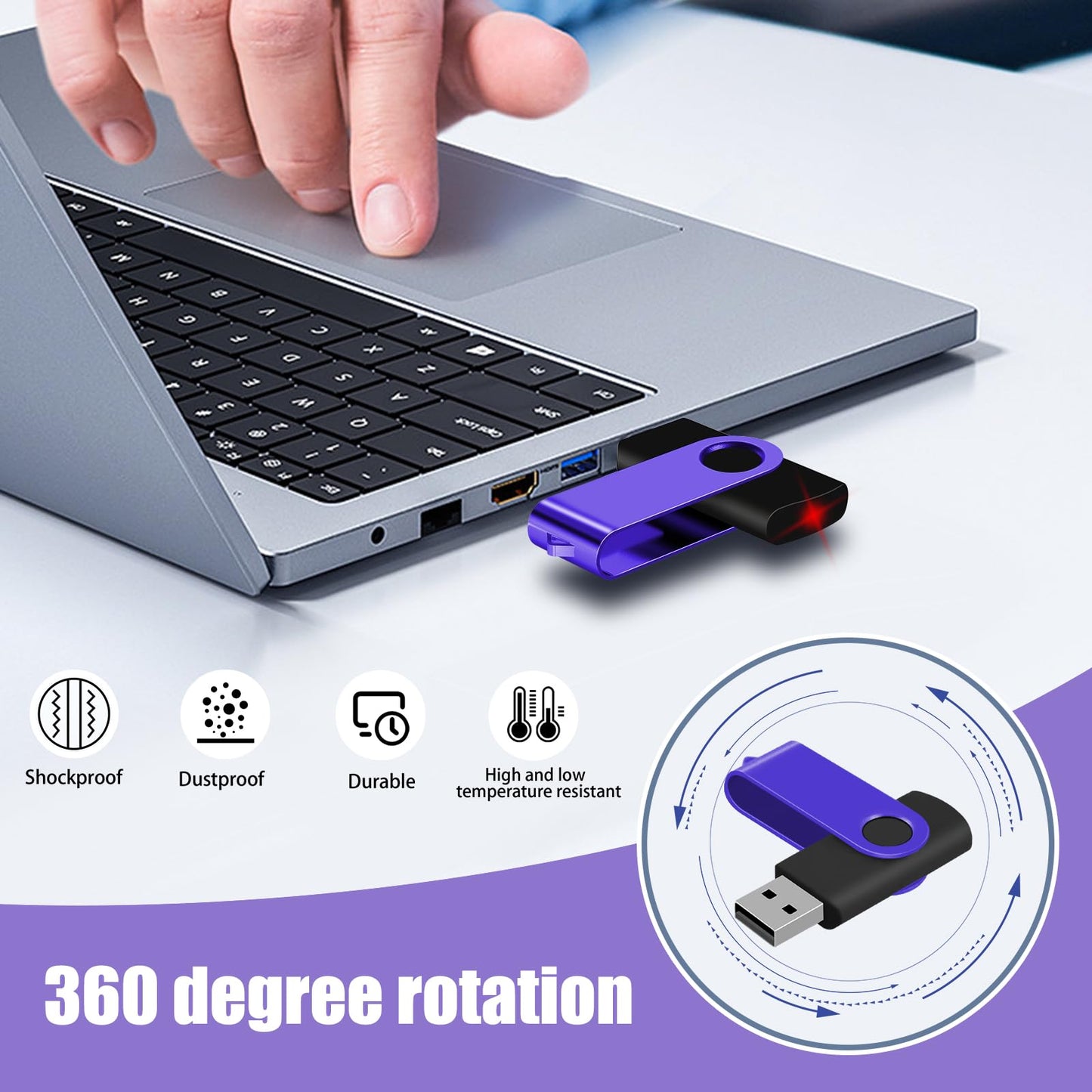 8GB 20-Pack USB Flash Drives Bulk EASTBULL USB 2.0 Thumb Drive,Purple