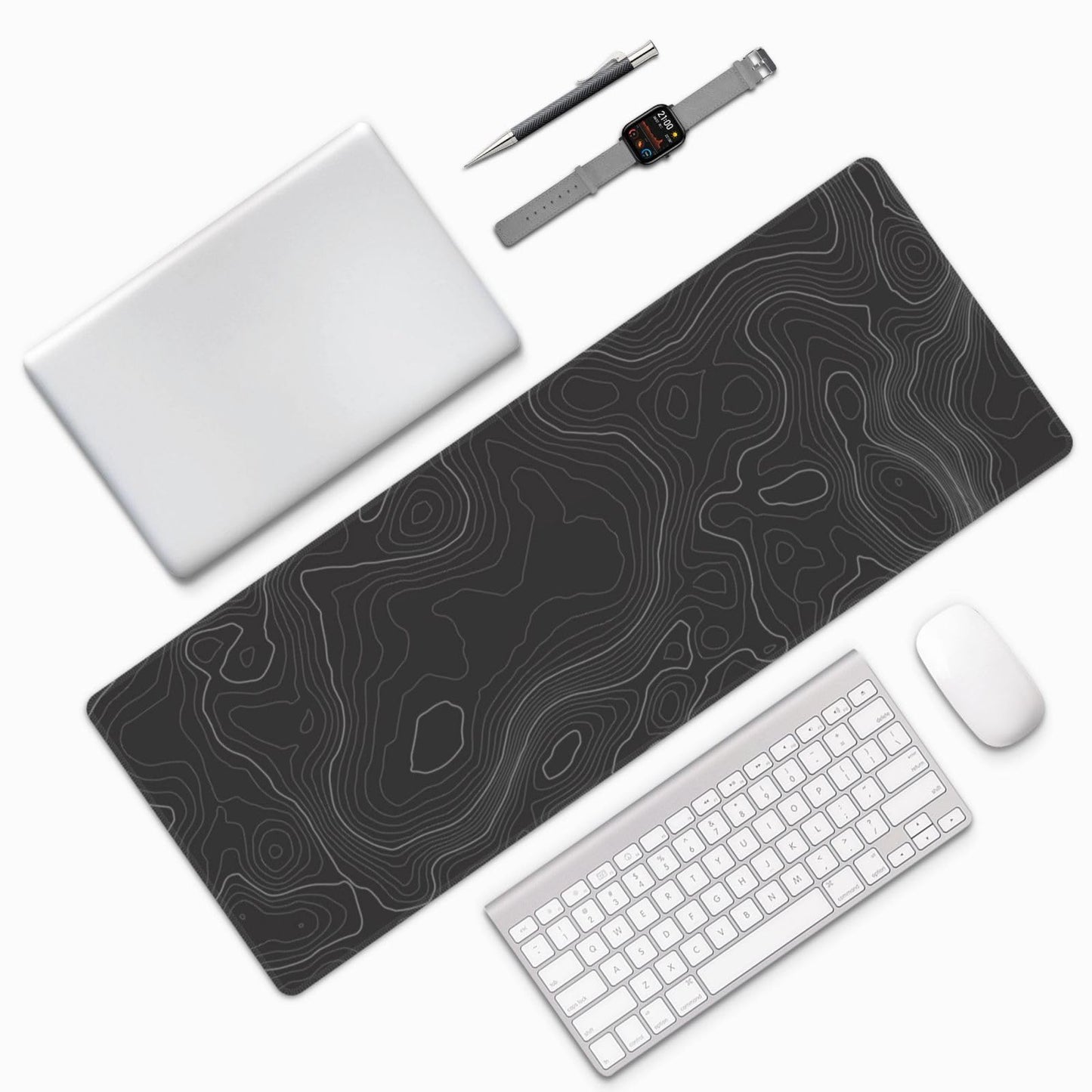 Topographic Contour Extended Big Mouse Pad Large,Gaming Mouse Pad Desk Pad,31.5×11.8 Inch Long Computer Keyboard Mouse Mat Mousepad with 3mm Non-Slip Base and Stitched Edge for Gaming and Office