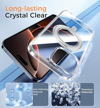 MAGIC JOHN 360° Rotatable Magnetic Invisible Stand for iPhone 16 Pro Max Case [Camera Control Button] [Compatible with MagSafe] 16FT Shockproof for iPhone 16 Pro Max Case 6.9'' with Kickstand, Clear