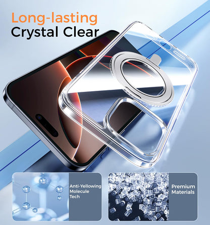 MAGIC JOHN 360° Rotatable Magnetic Invisible Stand for iPhone 16 Pro Case [Camera Control Button] [Compatible with MagSafe] 16FT Shockproof for iPhone 16 Pro Case 6.3'' with Kickstand, Clear