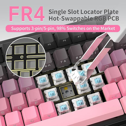 NACODEX Ajazz AK980 Pink Gaming Machanical Keyboard Gift Switch Full Size RGB Gasket Mount 8000mAh Triple Modes Custom Keyboard with Five Layer Pad | Knob Control