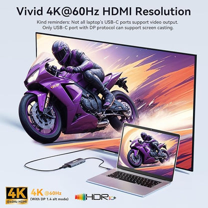 USB C Video Output Hub, 3 USB-C & 2 USB-A 3.2 10Gbps Ports, 4K@60Hz HDMI, 100W PD, SD/TF, USBC Splitter Dual Monitor Adapter for MacBook Pro/Air, iMac, iPad Pro, XPS, Surface, Galaxy S22,Samsung DEX