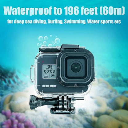Waterproof Case for GoPro Hero 8 Black with 4-Pack Dive Filter, 60M Underwater Diving Housing Case with Red, Light Red, Magenta, Close-up Filters for GoPro Hero 8 Black Camera