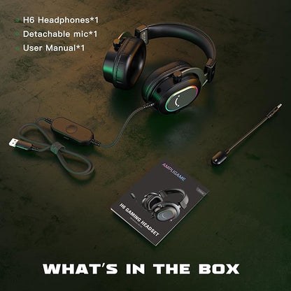FIFINE Gaming Headset for PC-Wired Headphones with Microphone-7.1 Surround Sound Computer USB Headset for Laptop, Streaming Headphones on PS4/PS5, with EQ Mode, RGB, Soft Ear Pads - AmpliGame H6