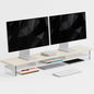 FENSULN Dual‑Tier Monitor Stand for Modern Desk Setup – Minimalist Wooden and Metal Riser Shelf with Transparent Acrylic Feet for Dual Monitors, Laptops, Home Office Aesthetic，Beige and White