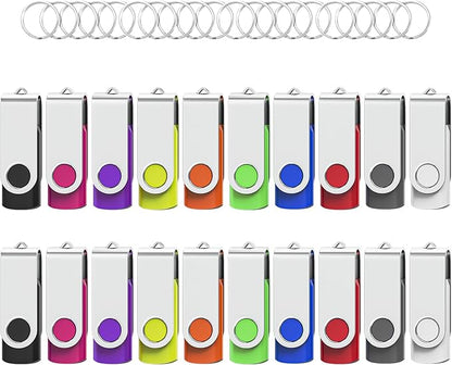 Flash Drives 4GB 20 Pack, Wooolken USB 2.0 Thumb Drives with Keychains Memory Stick USB Drive Pendrive for PC Laptop Computer (Mixcolors)