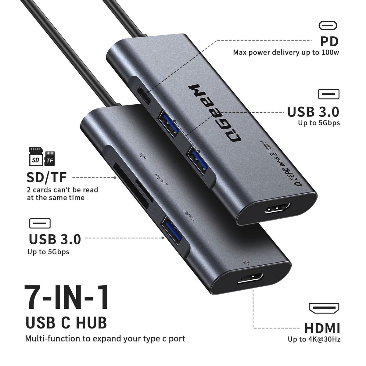 USB Docking Station,QGeeM Triple Monitor DisplayLink Docking Station for Laptop with HDMI,VGA,100W PD Charging,Gigabit Ethernet,SD/TF Reader,5 USB Ports,Compatible with MacBook,Dell,HP,Lenovo