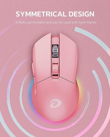 DAREU Pink Wireless Wired Gaming Mouse Dual-Mode Rechargeable 7 Programmable Buttons,10K DPI,RGB and 7 Adjustable DPI Levels up to [150IPS] [1000Hz Polling Rate] for PC Notebook Mac