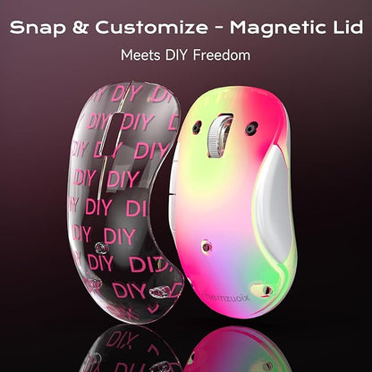 memzuoix 2.4G LED Wireless Mouse, Rechargeable Ergonomic Mouse with Detachable Cover, 1200 DPI Portable Optical Computer Mouse with USB Receiver for Laptop, PC, Desktop and MacBook, 5 Buttons-Pink