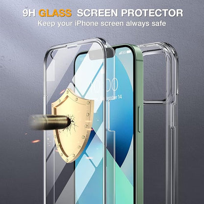 Miracase Compatible with iPhone 13 case 6.1 inch, 2023 Upgrade Full-Body Glass Clear Case Bumper Case with Built-in 9H Tempered Glass Screen Protector for iPhone 13,Clear