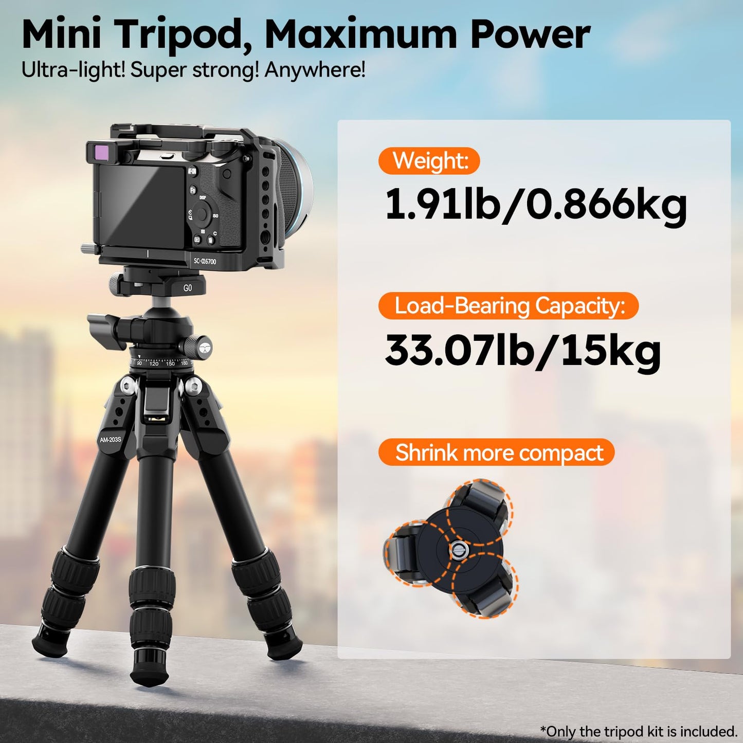 SIRUI Aluminum Alloy Desktop Tripod, 1.9lbs Mini Lightweight Tripod with Low-Profile Ball Head, Compact Design, 33lbs Load, 16.7" Max Height, for DSLR, Mirrorless Camera, Phone, Vlogging
