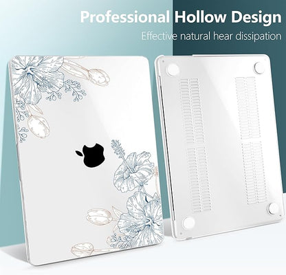 TWOLSKOO Compatible with M4 MacBook Air 13.6 inch Case 2025-2022 Release M4 A3240 M3 A3113 M2 A2681, Plastic Hard Shell & Keyboard Cover & Type C Adapter & Screen Protector, Engraved Sketch2