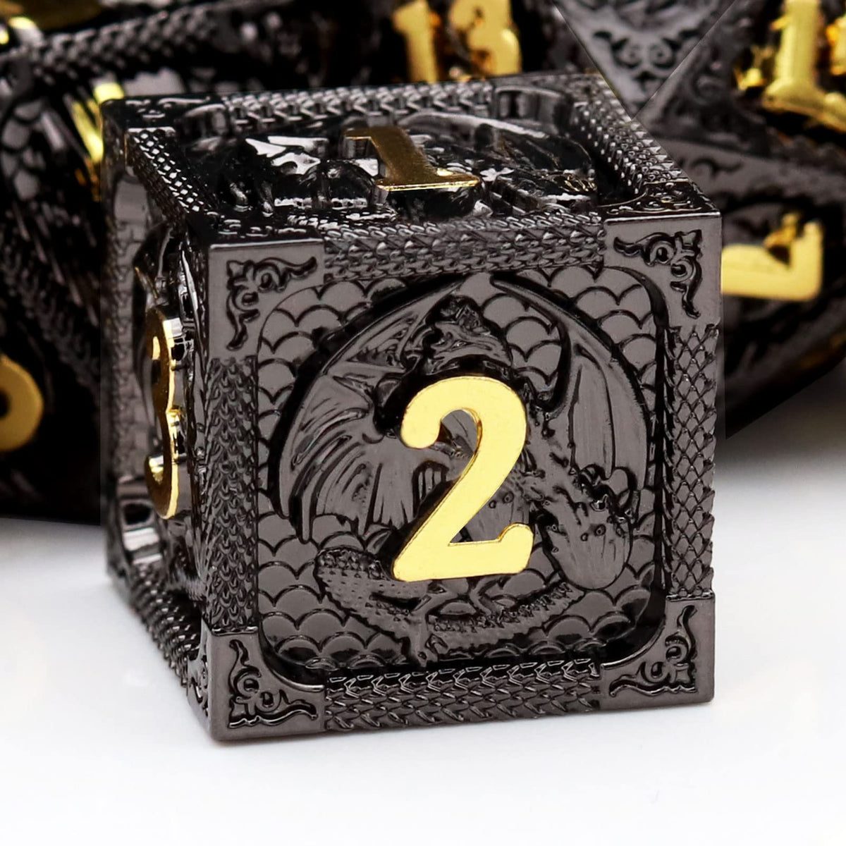 Haxtec Metal DND Dice Set, 7 Pcs Dragon Pattern Polyhedral Dice for RPG