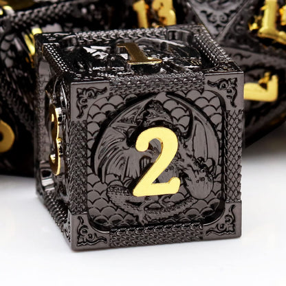 Haxtec Metal DND Dice Set, 7 Pcs Dragon Pattern Polyhedral Dice for RPG