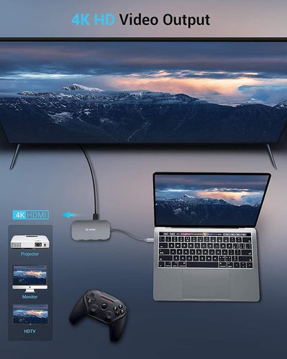 USB C Hub, 9-in-1 Type C Hub with Ethernet Port, 4K USB C to HDMI, 2 USB 3.0 Ports,1 USB 2.0 Port, USB-C Power Delivery, Portable for Mac Pro and Other Type C Laptops