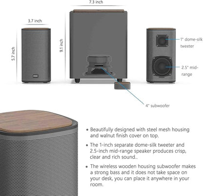 KEiiD 2.1 Bluetooth Computer Speakers with Wireless Subwoofer and Wireless Touchpad for Desktop Laptop Pc Stereo Gaming Speakers, 4 EQ Modes, Aesthetic Style with Great Sound Quality
