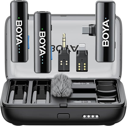 BOYA BOYALINK 2 Wireless Lavalier Microphone for iPhone Camera Android, Mini Lapel Micophone Wireless, 48 KHz 24 Bit, 6mm Mic, 1000ft, 30h Use, Noise Cancelling, Clip on Mic USB-C/Lightning/3.5mm TRS